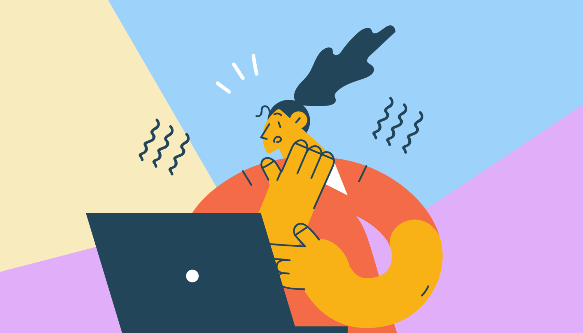 Illustration of stressed person on laptop